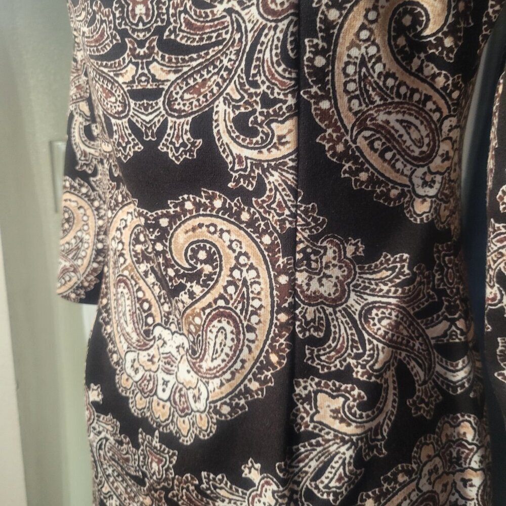 WISP Women's 70s Retro Style Deep Brown/Cream Designed Dress - Size 4 - Picture 6 of 11